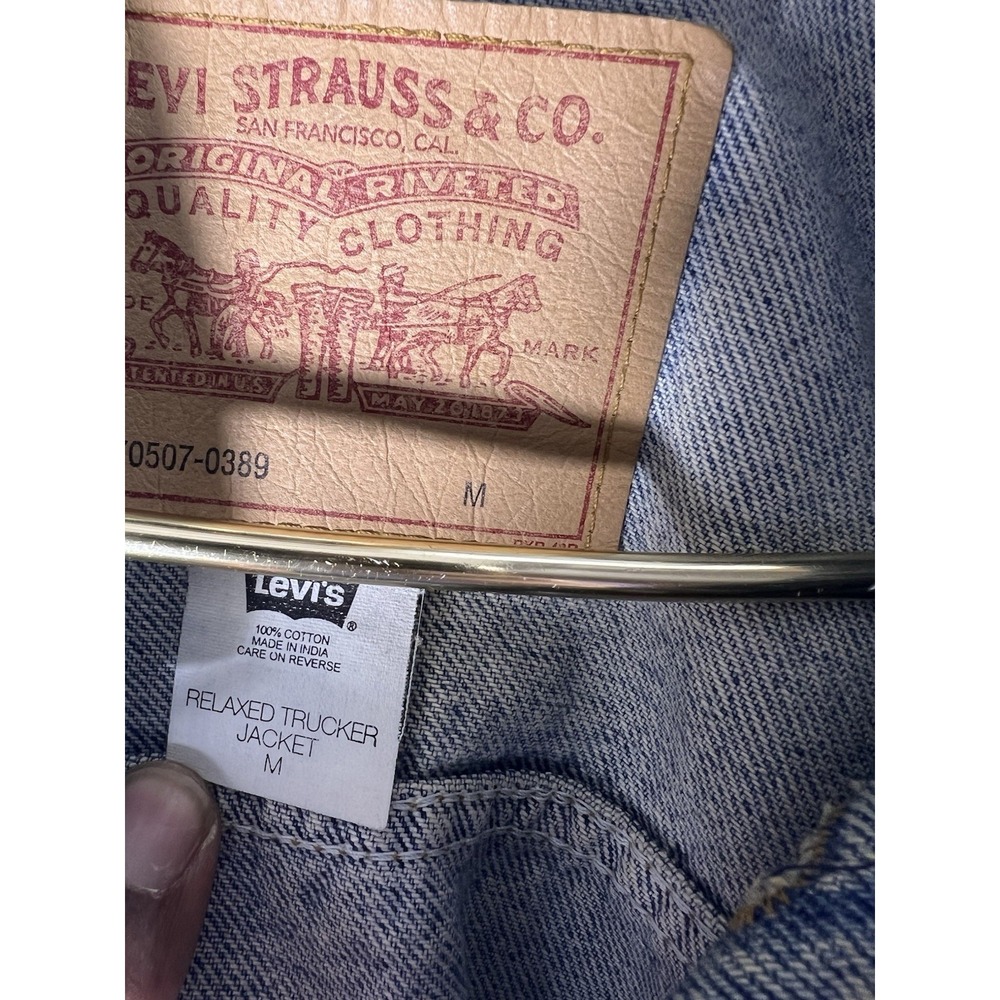 Vintage 90s Levis Denim Mens Sz Med Blue Jean Trucker Jacket Made In USA - Picture 6 of 12